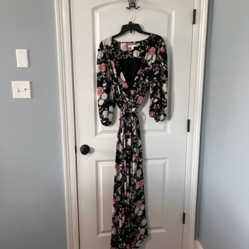 Black and Pink Floral Wrap dress